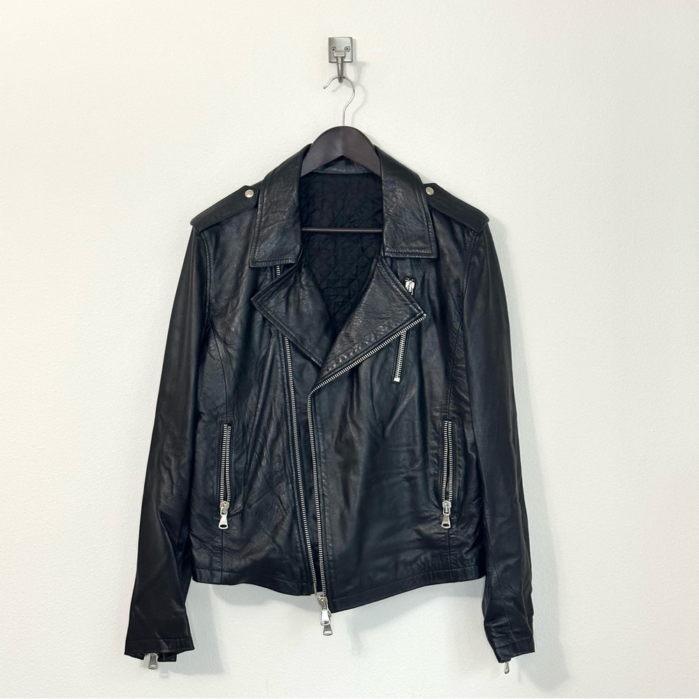 Black Leather Moto Jacket Size 48